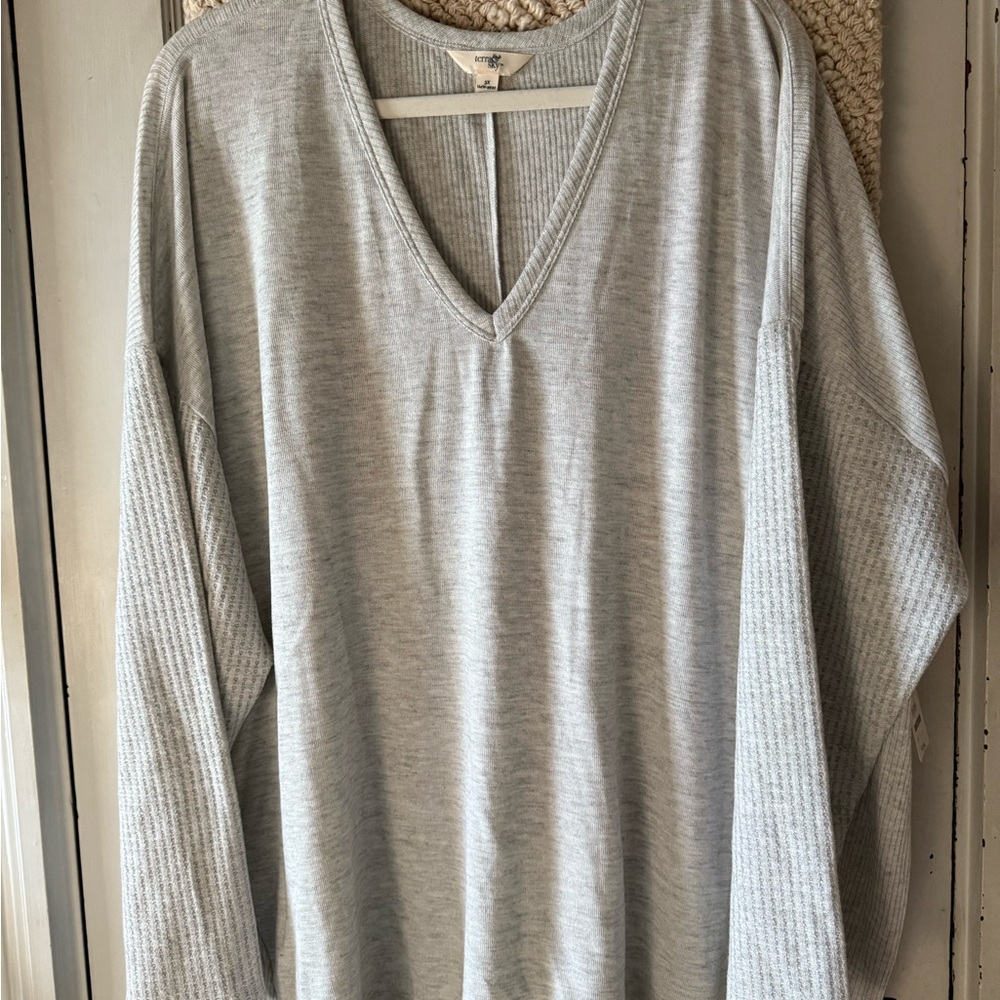 Terra & Sky Gray Ribbed Long Sleeve Tee 3X